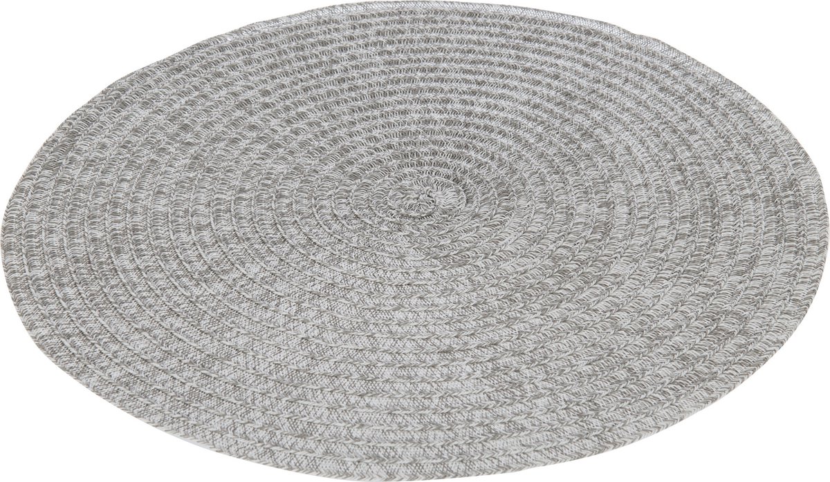 J-Line placemat Rond Gevlochten - kunststof - grijs - 6 stuks