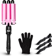 Bol.com Seidon Wafeltang - Golvenkrultang - Beachwaves Krultang - Beach Waves - Inclusief Handschoen en Clips aanbieding