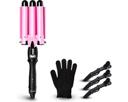 Seidon Wafeltang - Golvenkrultang - Beachwaves Krultang - Beach Waves - Inclusief Handschoen en Clips