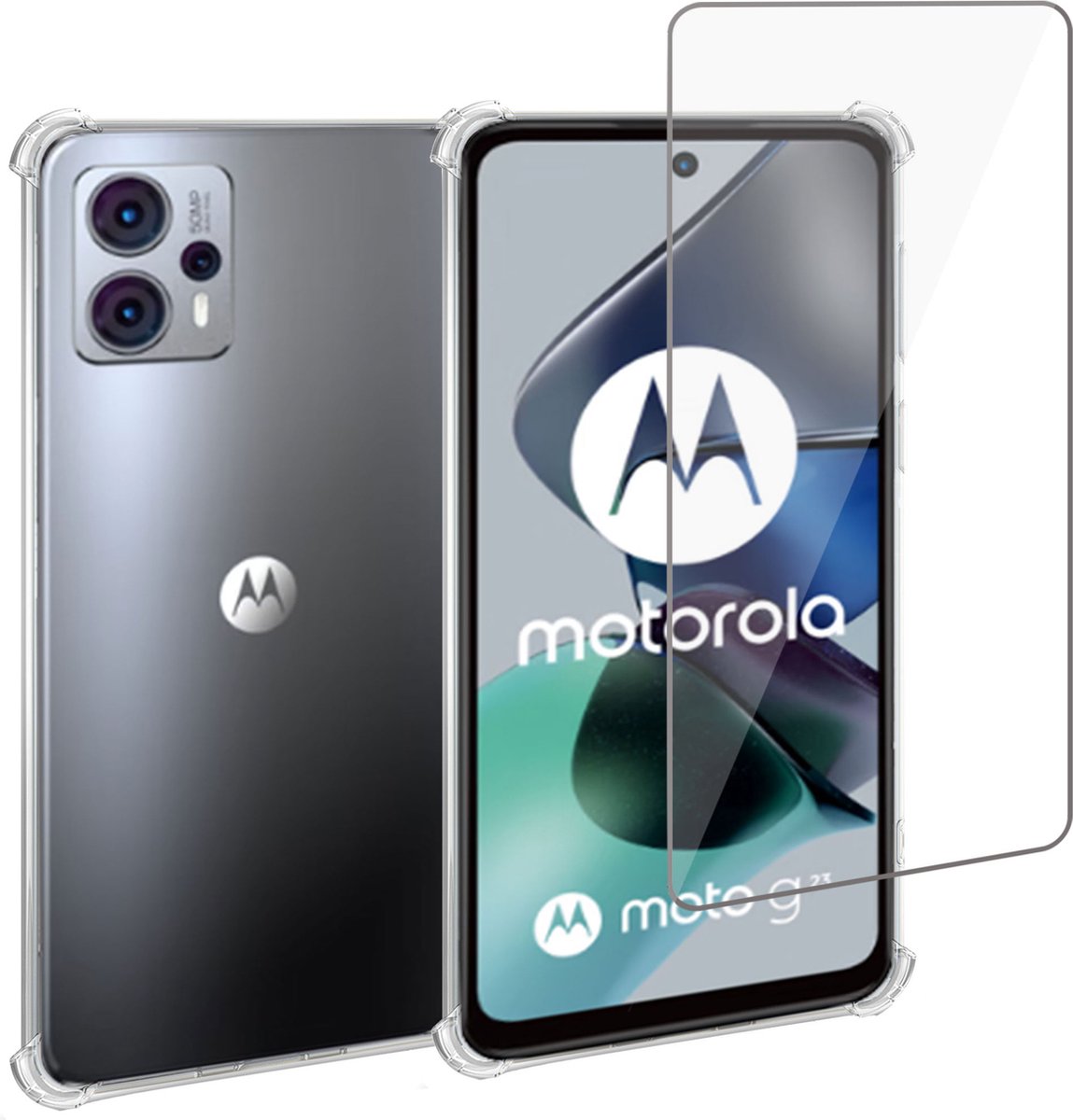 Geschikt voor Motorola Moto G13 / G23 Hoesje + Screenprotector – Gehard Glas Cover + Shock Proof Case – Transparant