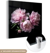 MuchoWow® Glasschilderij 90x90 cm - Schilderij acrylglas - Pioenroos - Roze - Bloemen - Botanisch - Natuur - Foto op glas - Schilderijen