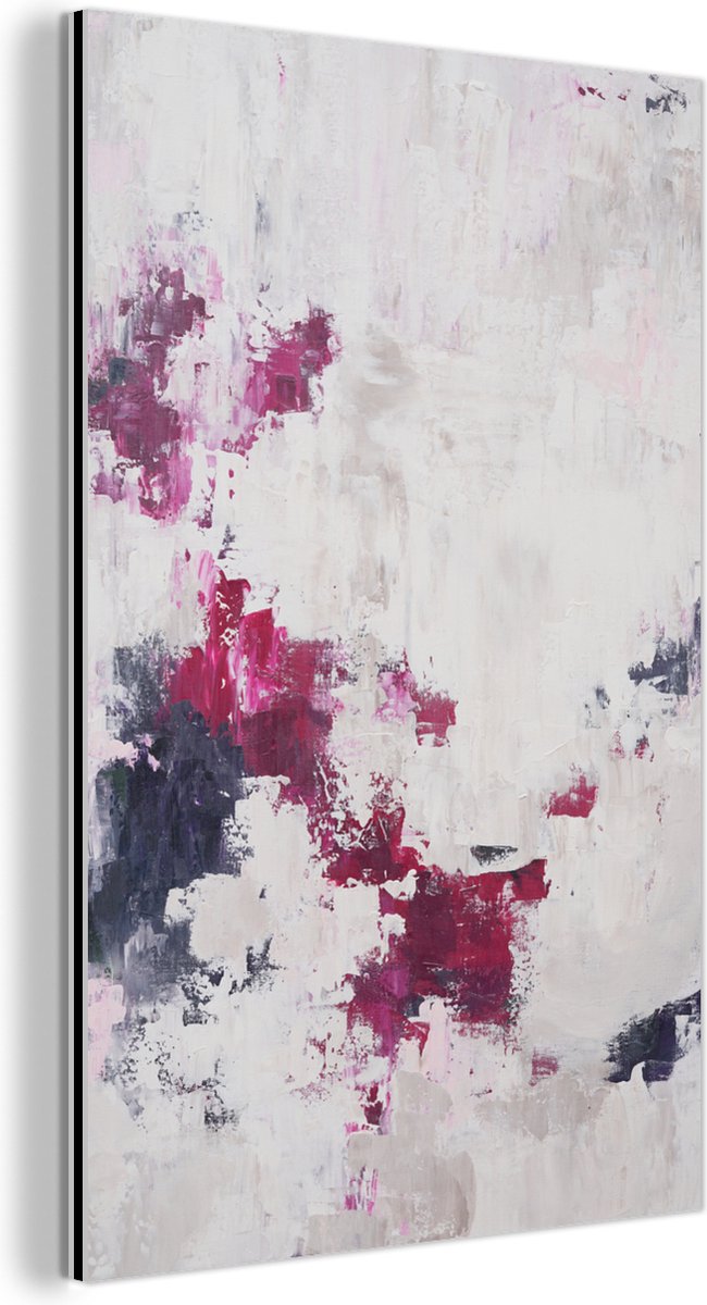 Wanddecoratie Metaal - Aluminium Schilderij Industrieel - Roze - Grijs - Verf - Abstract - 120x180 cm - Dibond - Foto op aluminium - Industriële muurdecoratie - Voor de woonkamer/slaapkamer