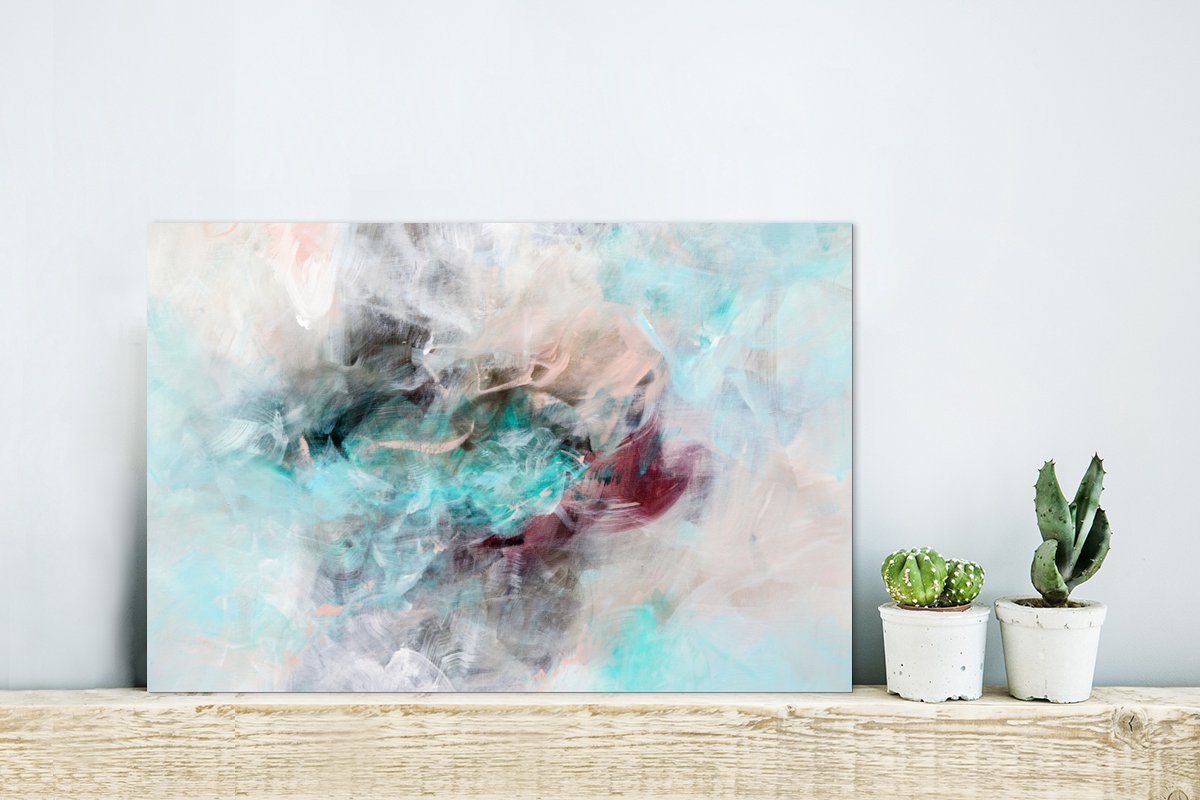 Wanddecoratie Metaal - Aluminium Schilderij Industrieel - Abstract - Schilderen - Verf - Blauw - 30x20 cm - Dibond - Foto op aluminium - Industriële muurdecoratie - Voor de woonkamer/slaapkamer
