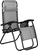 Chaise de jardin Springos - Transat - Pliable - Réglable - Appuie-tête ergonomique - Grijs