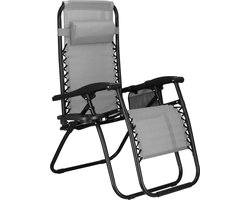 Springos Tuinstoel - Ligstoel - Opvouwbaar - Verstelbaar - Ergonomische hoofdsteun - Grijs