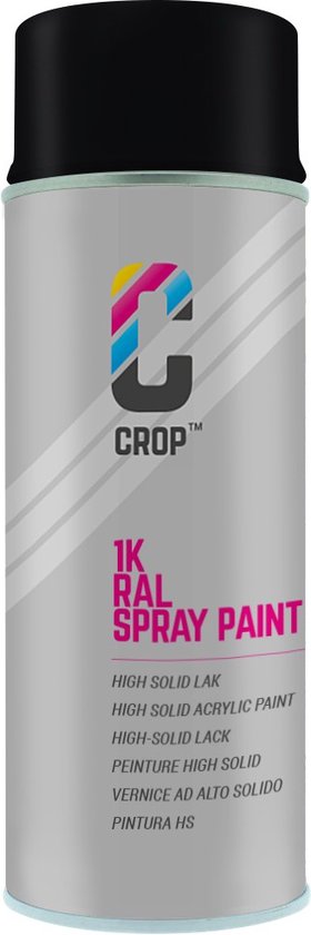 CROP Spuitbus RAL 9005 Gitzwart - Hoogglans - 400ml - Spuitbus verf Zwart - 100% kleurecht - Sneldrogend - Binnen & Buiten - RAL9005