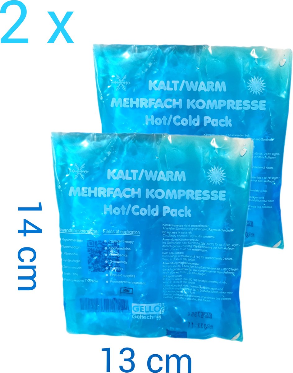koud-warm kompres - 2 stuks - Hot-cold pack - 13 x 14 cm - 410 gram - Flexibel coolpack / icepack / gelpack voor bij blessures - Platte Koelelementen voor koeltas - Gello