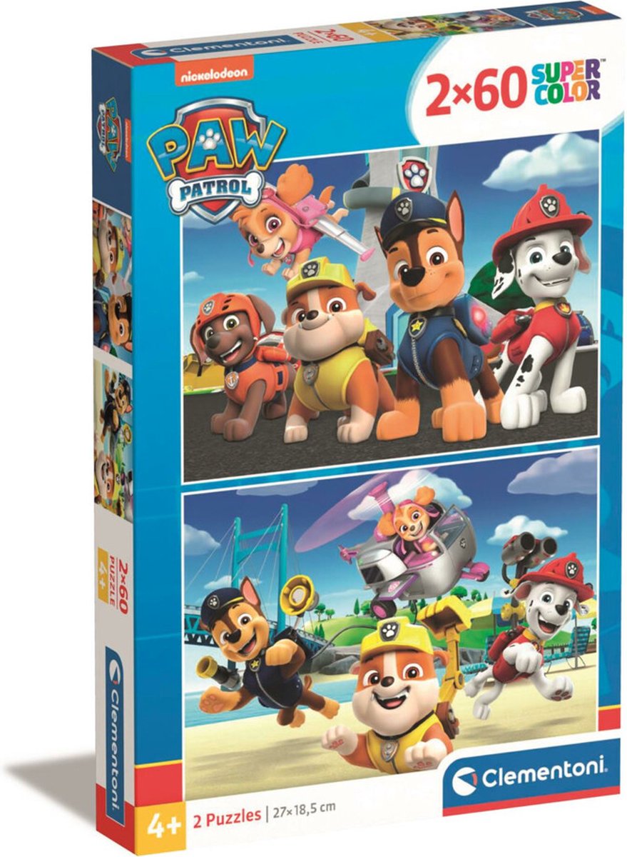 Clementoni Supercolor – Paw Patrol Puzzel – 2 Legpuzzels voor Kinderen – 2 x 60 stukjes – Kinderpuzzels 4+ Jaar