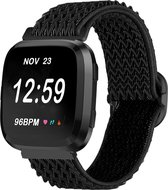 Nylon Smartwatch bandje - Geschikt voor Fitbit Versa / Versa 2 elastisch bandje - zwart - Strap-it Horlogeband / Polsband / Armband