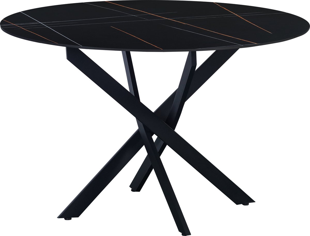Happyment Eetkamertafel Rond - Tuintafel zwart - 4 personen - Marmerlook - - Eettafel - 11