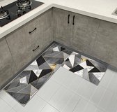 Antislip keukenmatten 2 stuks, geometrische keukenvloer wasbaar, zacht keukenkleed, water- en olie-absorberende keukenmatten deurmat set, gangloperset (geometrisch 1, 40 x 60 cm+40 x 120 cm)