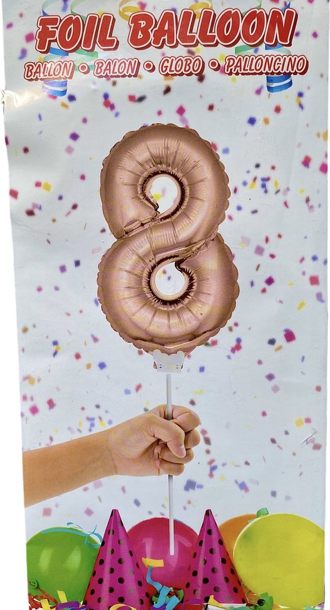 Tradefinder - Folie ballon - 8 jaar - Rosé kleur - 36cm - Cijferballon - Ballon - verjaardag