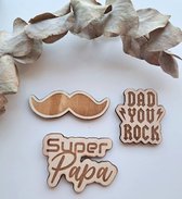 Houten magneten Vader - Vaderdag Cadeau - Papa - Dad - Verjaardag papa - Set van 3 koelkast magneten - Whiteboard magneten
