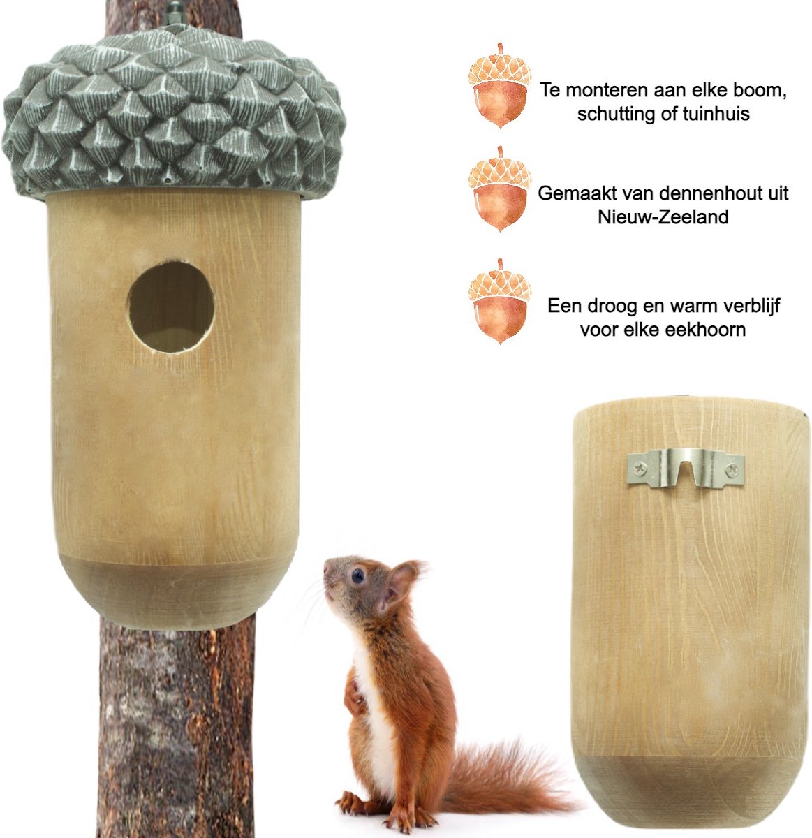 Eekhoornvoederhuisje van hout, transparant, voor buiten, tuin, binnenplaats, maïs, pinda's, eekhoorns, broedhoorngeschenken