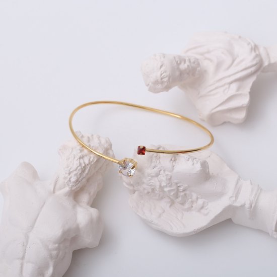 Hare Design Bracelet Zircone Witte Rouge Pierre Bracelet Combiné Plaqué Or - Bijoux de Luxe fait main