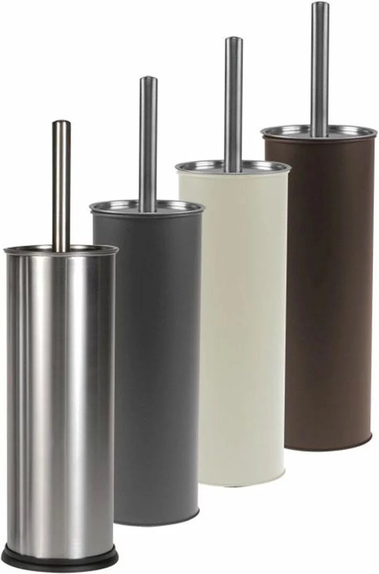 Items Toiletborstel - bruin - RVS handvat - bamboe houder - 37 cm