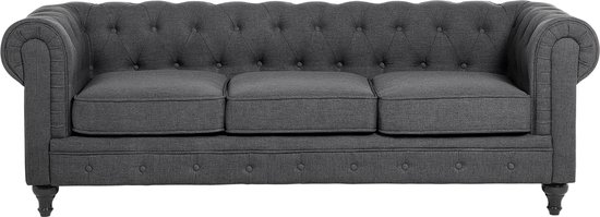 Beliani CHESTERFIELD - Canapé 3 places - gris - polyester