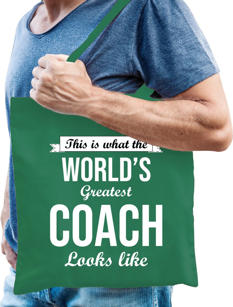Bellatio Decorations cadeau tas voor coach/trainer - katoen - 42 x 38 cm