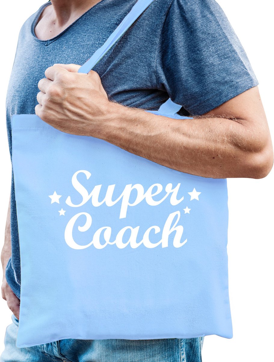 Bellatio Decorations cadeau tas voor coach/trainer - katoen - 42 x 38 cm - super coach