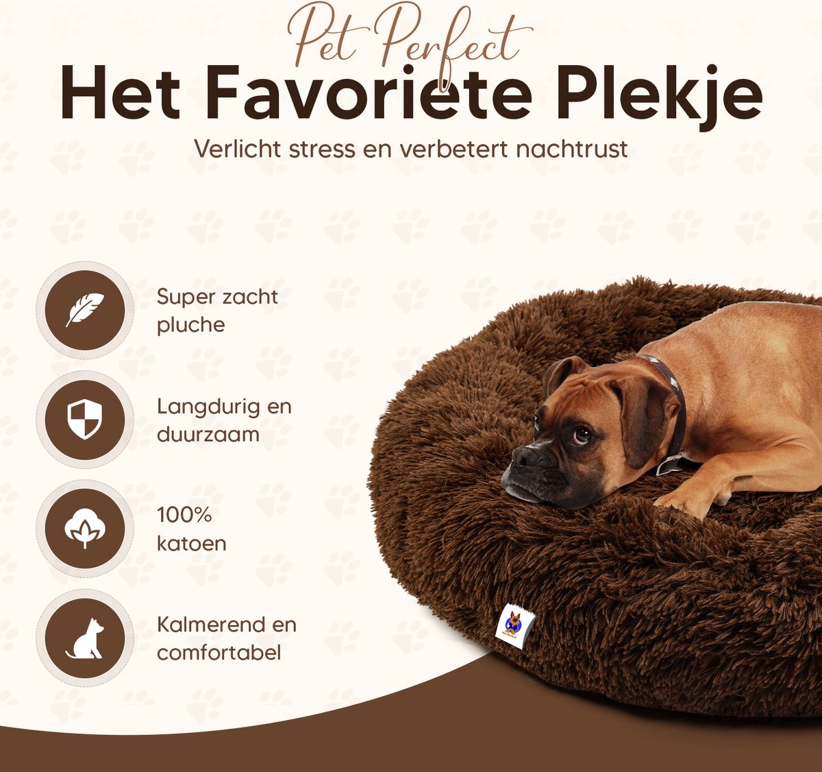 Pet Perfect Donut Hondenmand 100 cm - Fluffy Hondenkussen - Hondenbed - Koffiebruin - Wasbaar thumbnail 3