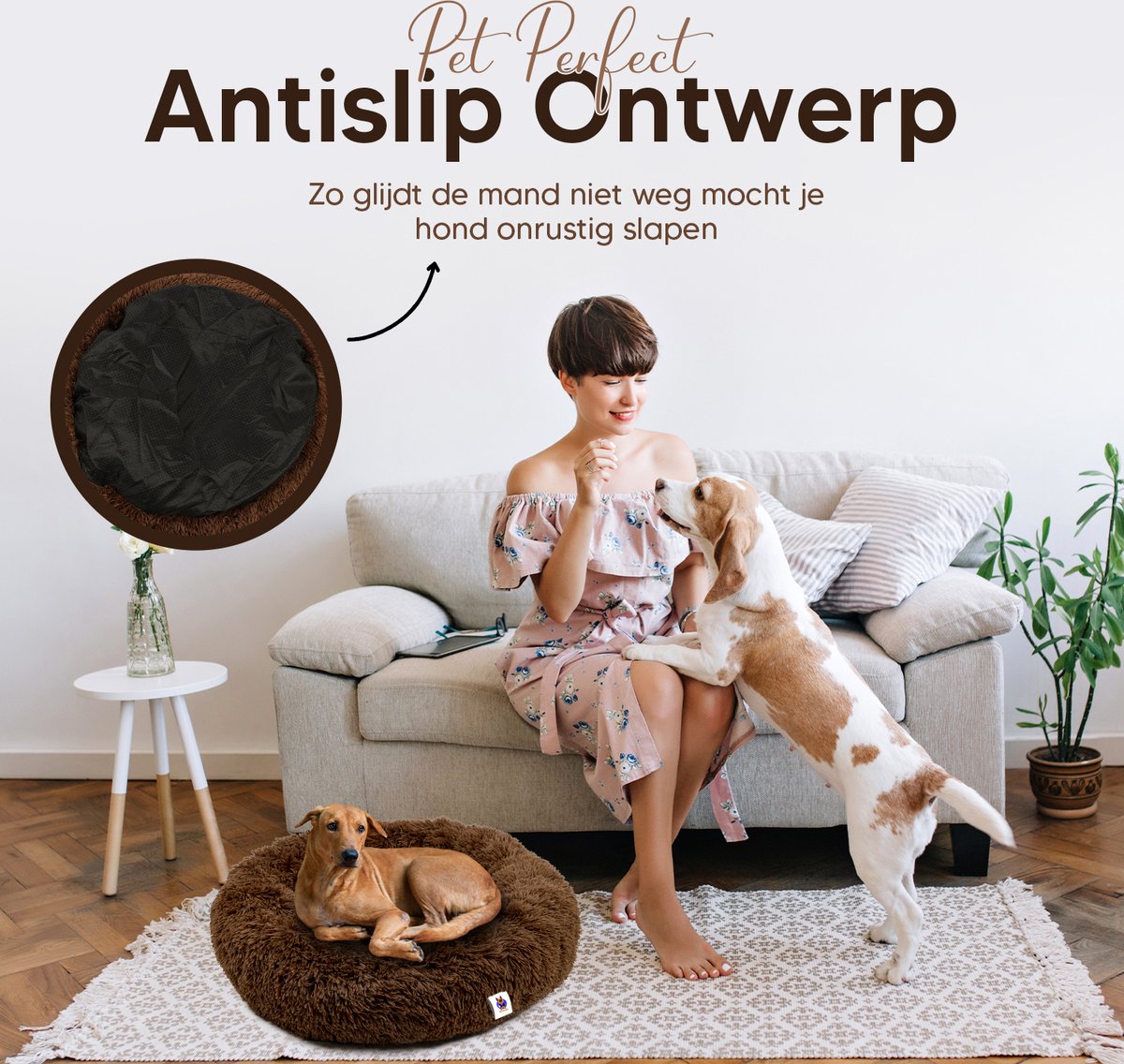 Pet Perfect Donut Hondenmand 100 cm - Fluffy Hondenkussen - Hondenbed - Koffiebruin - Wasbaar thumbnail 5