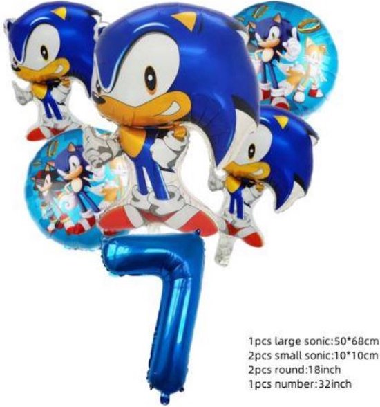 Sonic Verjaardag Versiering - 6 delig - Leeftijd: 7 jaar - Sonic Ballonnen - Sonic Kinderfeestje - Sonic Feestpakket - Folieballon / Leeftijdballon - Feestversiering - Kinderverjaardag Meisje / Jongen - Hoera 7 jaar