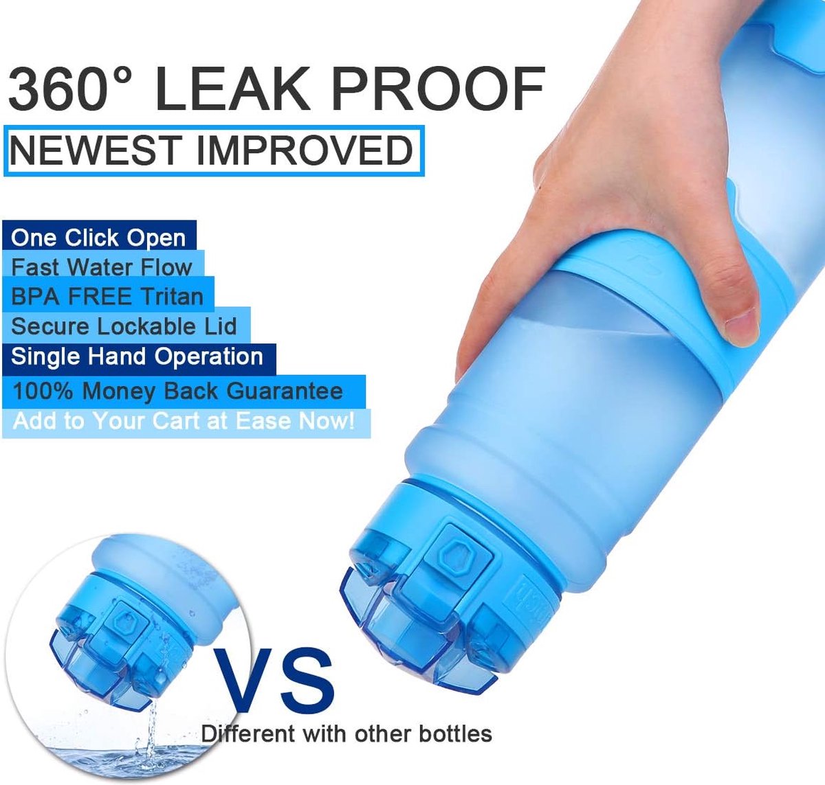 Bouteilles D'eau Sport, 400ml/500ml/700ml/1L Gourdes Eau, Réutilisable Tritan Plastique, Sans Bpa & Anti-fuite | Grande Bouteille Fitness Pour Randonnée, Voyager, Yoga, Gym, Gourde Ouvrir En 1 Clic