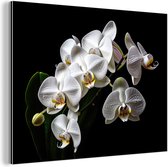 Wanddecoratie Metaal - Aluminium Schilderij Industrieel - Orchidee - Bloemen - Wit - Natuur - Zwart - 120x90 cm - Dibond - Foto op aluminium - Industriële muurdecoratie - Voor de woonkamer/slaapkamer