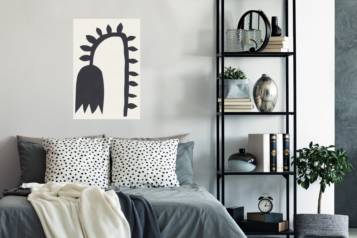 Poster Tulp - Bloem - Wit - Zwart - 40x60 cm