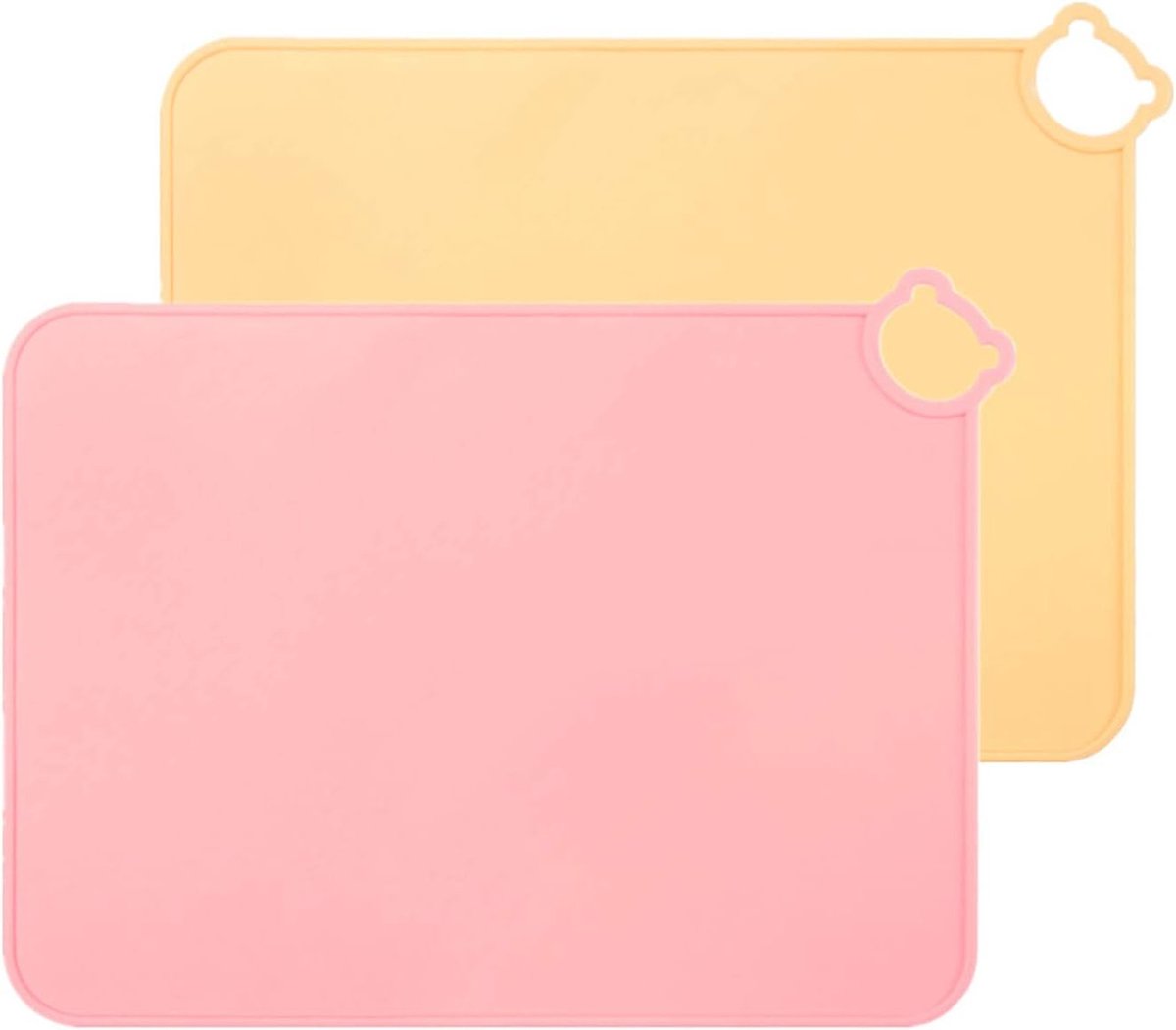 Siliconen placemats voor kinderen baby, vaatwasmachinebestendige placemats, kleine kinderen, draagbare levensmiddelenmat reizen, set van 2 (roze-geel)