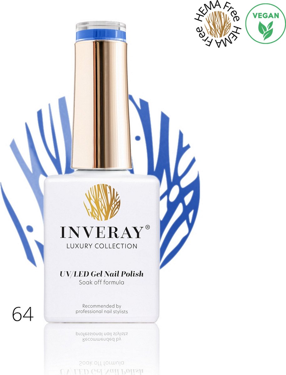 Inveray Gellak - UV/Led - Gel polish Nr. 64 - Perception - Professionele Gelpolish ook voor thuis - HEMA 12 vrij - Vegan - Blauwe Nagellak - Nagels