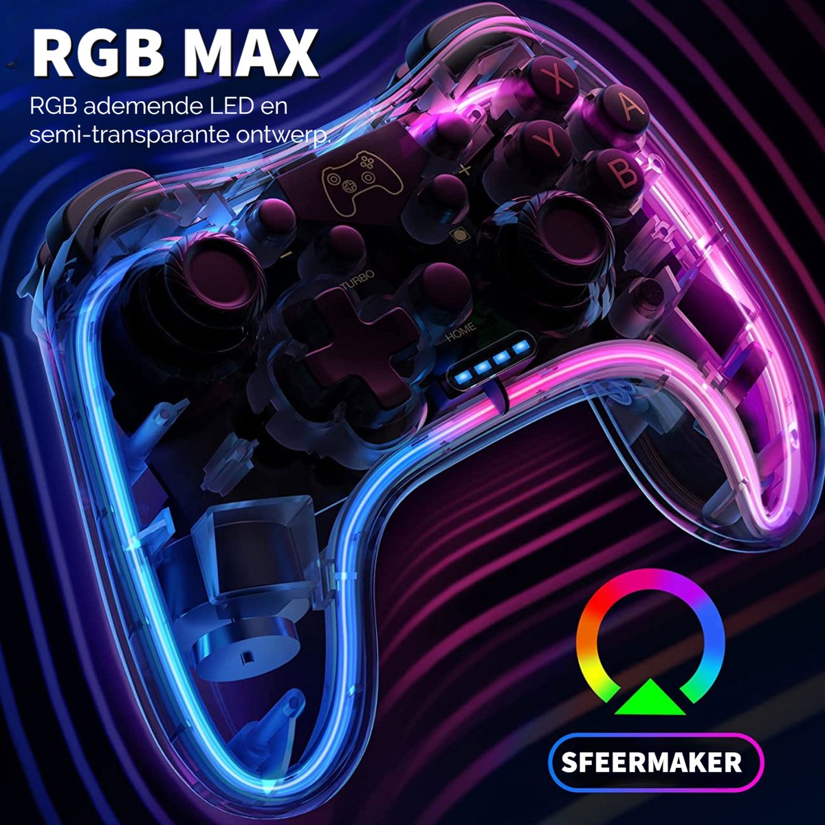 RGB Controller Draadloos - Geschikt voor Nintendo Switch - Controllers - Pro Versie - Turbo en Macro Knoppen - Transparant – foto 7
