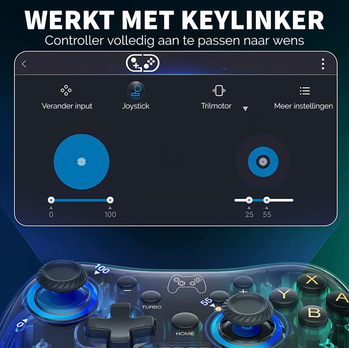 Phreeze Pro Controller Draadloos - Turbo Knop - Macro Knop - Transparant - RGB Verlichting - Instelbaar via APP - Geschikt voor Nintendo Switch – foto 2