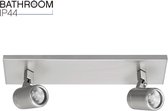 Badkamerspot balk Rain | 2 lichts | grijs / staal | glas / metaal | 40 x 9,5 cm | 35 watt | dimbaar | kantelbaar | plafondlamp | modern design