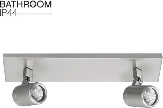 Badkamerspot balk Rain | 2 lichts | grijs / staal | glas / metaal | 40 x 9,5 cm | 35 watt | dimbaar | kantelbaar | plafondlamp | modern design