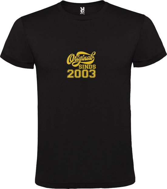 Zwart T-Shirt met “Original Sinds 2003 “ Afbeelding Goud Size XS