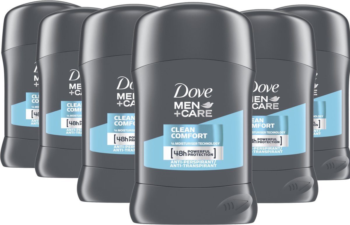 Dove Men+Care Clean Comfort Deodorant Man - 6 x 50 ml - 48h Krachtige Bescherming en Verzorging Tegen Zweet en Lichaamsgeur - Deodorant Stick Zonder Alcohol - Deodorant Man Voordeelverpakking