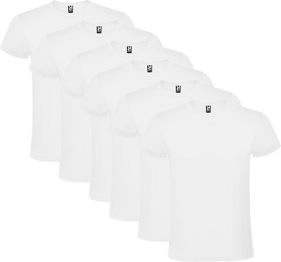 6 Pack Roly T-Shirt 100% katoen, single jersey, 150 gsm Ronde hals Wit Maat XL