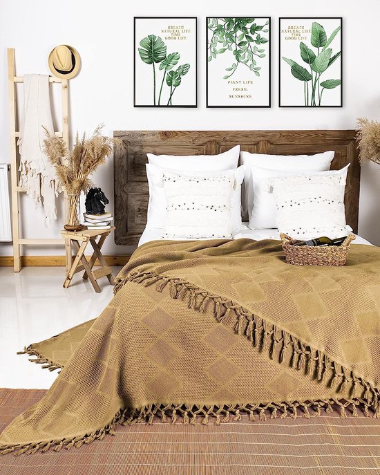 LAYNENBURG Sprei 240 x 260 cm XXL - Wafelpiqué 100% Katoen - Lichte Zomer Deken - Katoenen Deken voor Bed en Bank (Petrol