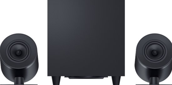 Zwart Razer Nommo V2 Pro luidsprekersysteem met subwoofer en twee speakers.