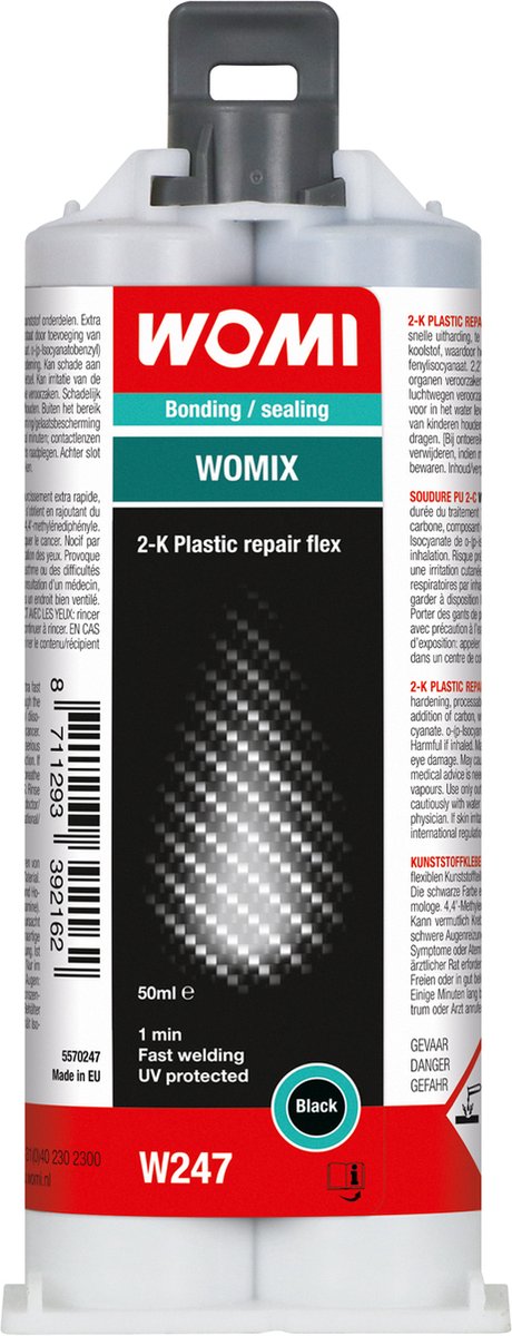 Womi W247 2K Plastic Repair Flex – 50 ml Zwart – Flexibele Kunststofreparatie – Sterke 2K-Hechting – Professionele Afwerking