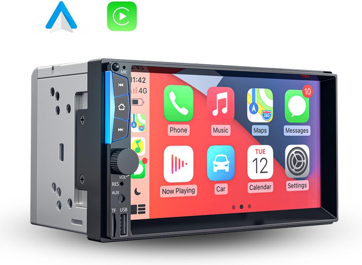 Boscer® Autoradio 2Din Universeel - Apple Carplay & Android Auto - 7 Inch HD Touchscreen - USB - AUX - Bluetooth - Externe Microfoon & Achteruitrijcamera