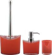 MSV Toiletborstel in houder/zeeppompje/beker - badkamer set Aveiro - kunststof - rood