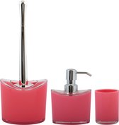 MSV Porte-brosse WC/distributeur de savon/gobelet - ensemble de salle de bain Aveiro - plastique - rose fuchsia