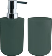 MSV Distributeur de savon et gobelet à boire/brosse à dents - set de salle de bain Porto - plastique - vert foncé