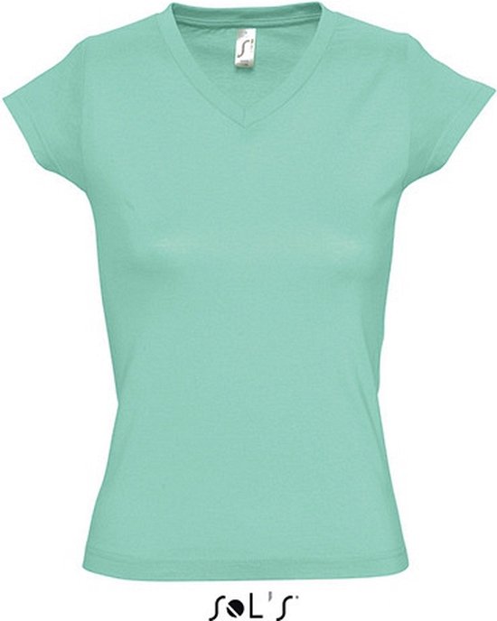 Dames t-shirt V-hals mint groen 100% katoen slimfit - Dameskleding shirts 40
