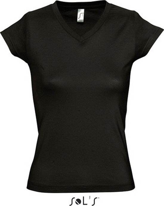 Dames t-shirt V-hals zwart 100% katoen slimfit - Dameskleding shirts 38