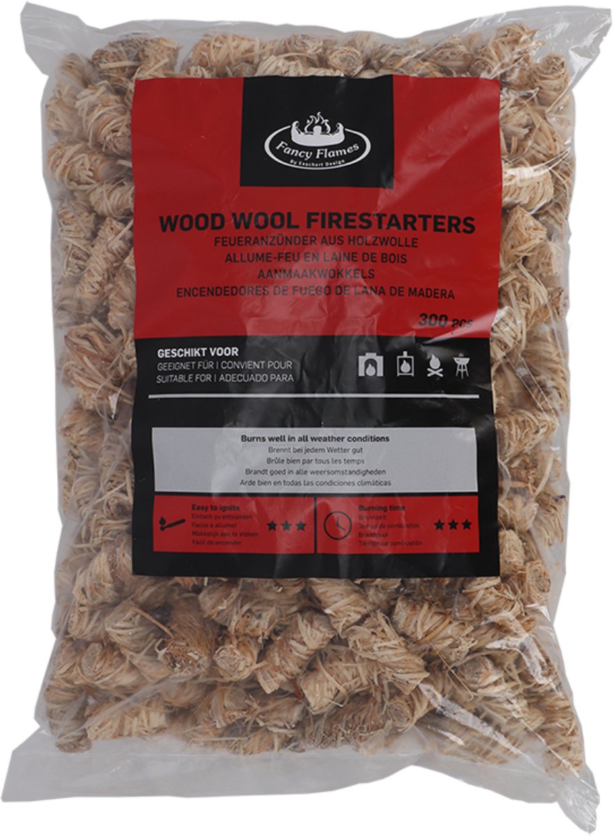 Fancy Flames - VOORDEELZAK - Houtwol Aanmaakkrullen voor BBQ & Haard - Ca. 300 stuks 2.9kg FSC® Voordeelzak - Aanmaakwokkels - Lange brandduur