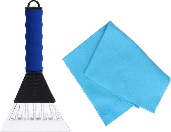 Vitres de voiture Grattoir à glace soft grip bleu 26 cm avec chiffon anti-buée - Pour déglacer à l'extérieur et à l'intérieur