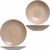 Assiettes Carrées 6x pièces assiette creuse et 6x pièces assiette plate Turbo Lino beige / marron 21 cm - 27 cm - Assiettes de poterie